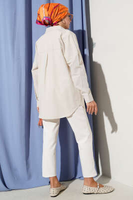 Basic Bilek Düğmeli Gömlek Bej - Thumbnail