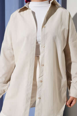 Basic Bilek Düğmeli Gömlek Bej - Thumbnail