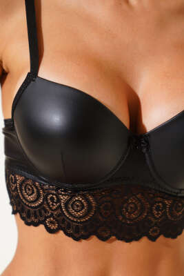 Dantelli Deri Sütyen Siyah - Thumbnail