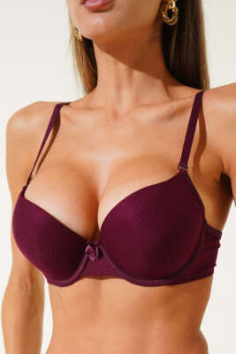 Pazarium - Double Push Up Fitilli Sütyen Mürdüm