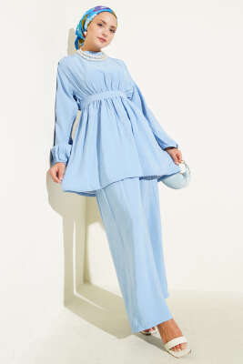 Pazarium - Tensel Beli Lastikli İkili Takım Mavi