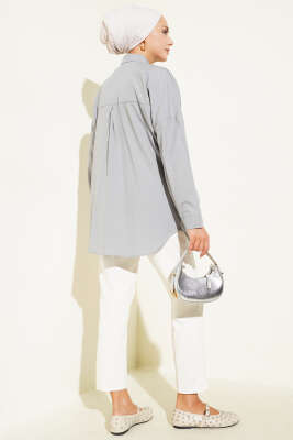 Basic Bilek Düğmeli Gömlek Gri - Thumbnail