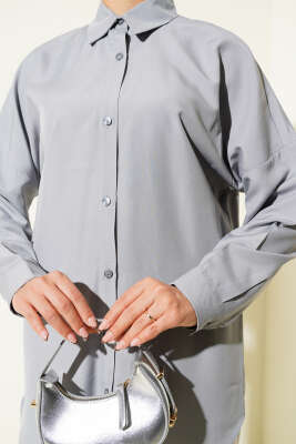 Basic Bilek Düğmeli Gömlek Gri - Thumbnail