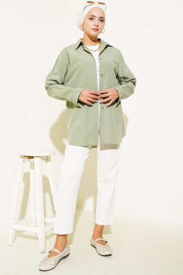 Basic Bilek Düğmeli Gömlek Haki - Thumbnail