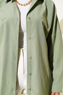 Basic Bilek Düğmeli Gömlek Haki - Thumbnail