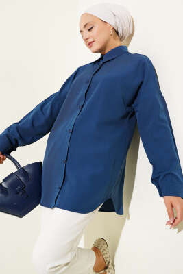 Basic Bilek Düğmeli Gömlek Indıgo - Thumbnail