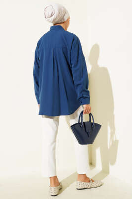 Basic Bilek Düğmeli Gömlek Indıgo - Thumbnail