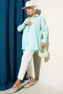 Basic Bilek Düğmeli Gömlek Mint - Thumbnail