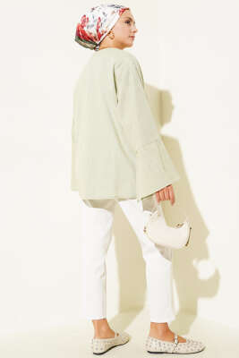 Önü Bağcıklı Geniş Kol Kimono Çağla Yeşili - Thumbnail