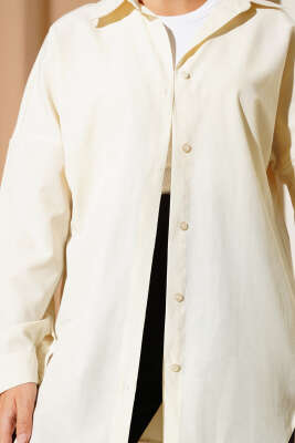 Basic Bilek Düğmeli Gömlek Ekru - Thumbnail