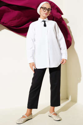 Basic Bilek Düğmeli Gömlek Beyaz - Thumbnail