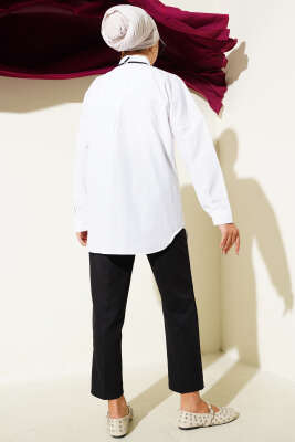 Basic Bilek Düğmeli Gömlek Beyaz - Thumbnail