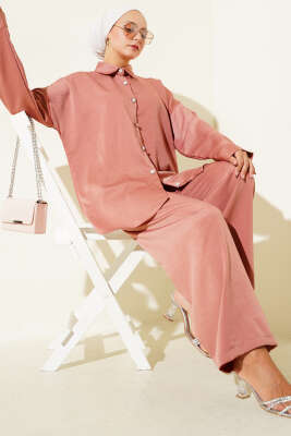 Pazarium - Taş Düğme Detaylı İkili Takım Pudra