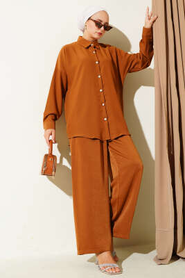 Pazarium - Taş Düğme Detaylı İkili Takım Taba