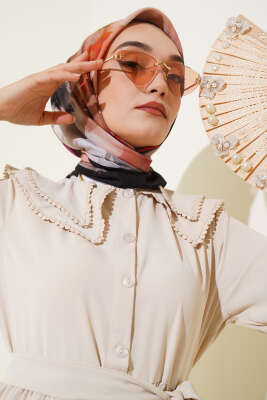 Pazarium - Su Gölgesi Desenli Eşarp Oranj