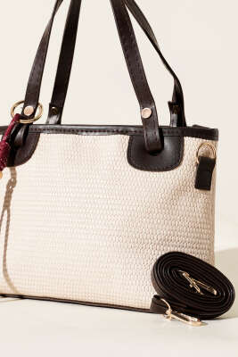 Bağcık Süs Detaylı Hasır Çanta Acı Kahve - Thumbnail