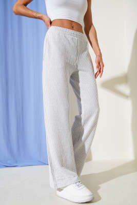 Pazarium - Su Yolu Beli Lastikli Pantolon Gri