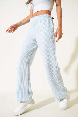 Pazarium - Su Yolu Beli Lastikli Pantolon Mavi