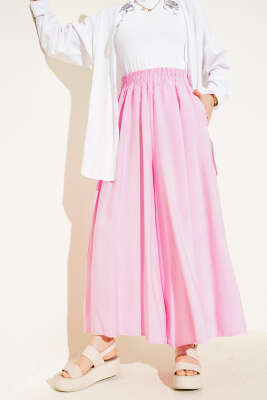 Pazarium - Yandan Cepli Salaş Tensel Pantolon Pembe