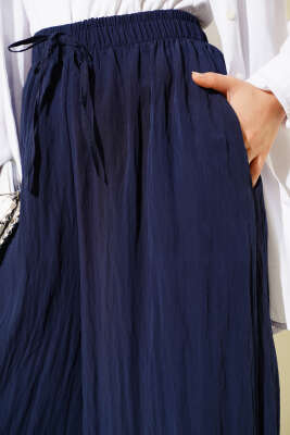 Yandan Cepli Salaş Kırışık Pantolon Lacivert - Thumbnail