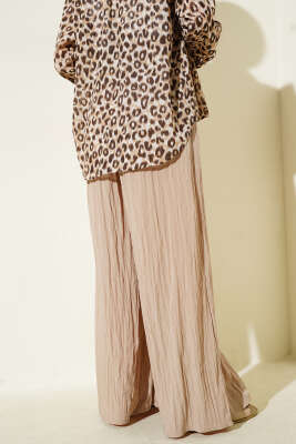 Yandan Cepli Salaş Kırışık Pantolon Latte - Thumbnail