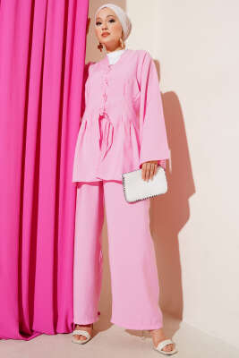 Pazarium - Önü Çapraz İp Bağlamalı İkili Takım Pembe