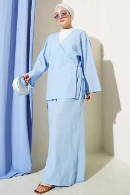 Pazarium - Salaş Kimono İkili Takım Mavi