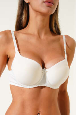 Pazarium - Silikonlu Düz Destekli Sütyen Ekru