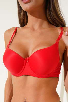 Pazarium - Silikonlu Düz Destekli Sütyen Kırmızı