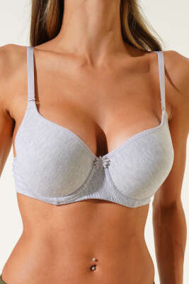 Pazarium - Silikonlu Düz Destekli Sütyen Gri