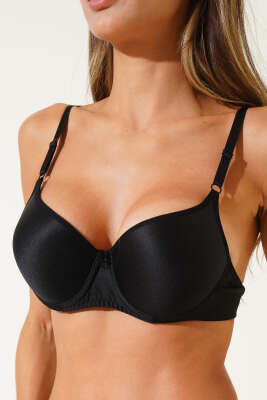 Pazarium - Silikonlu Düz Destekli Sütyen Siyah