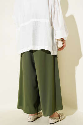 Beli Lastik Detaylı Salaş Pantolon Haki - Thumbnail