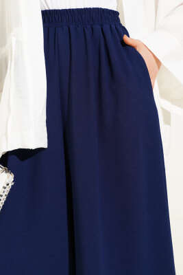 Beli Lastik Detaylı Salaş Pantolon Lacivert - Thumbnail