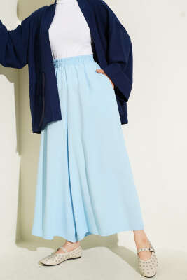 Beli Lastik Detaylı Salaş Pantolon Mavi - Thumbnail