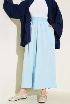 Beli Lastik Detaylı Salaş Pantolon Mavi - Thumbnail