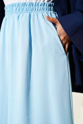 Beli Lastik Detaylı Salaş Pantolon Mavi - Thumbnail