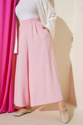 Beli Lastik Detaylı Salaş Pantolon Pembe - Thumbnail