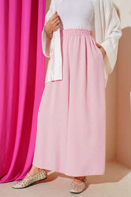 Beli Lastik Detaylı Salaş Pantolon Pembe - Thumbnail