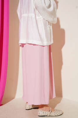 Beli Lastik Detaylı Salaş Pantolon Pembe - Thumbnail