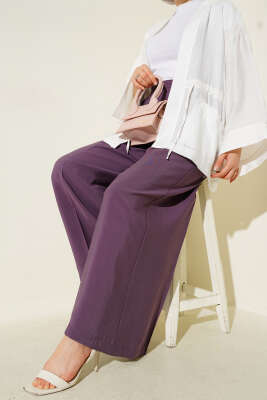 Düğmeli Salaş Pantolon Mor - Thumbnail