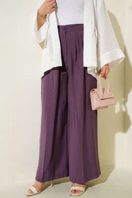 Düğmeli Salaş Pantolon Mor - Thumbnail