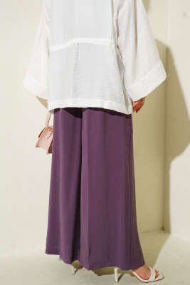 Düğmeli Salaş Pantolon Mor - Thumbnail