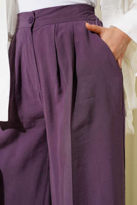 Düğmeli Salaş Pantolon Mor - Thumbnail