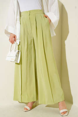 Pazarium - Düğmeli Salaş Pantolon Elma Yeşili
