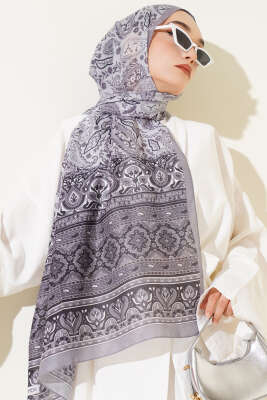 Paisley Rüyası Serisi Şal Gri - Thumbnail
