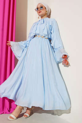 Önü Fırfır Detaylı Etekli İkili Takım Mavi - Thumbnail