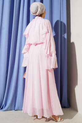 Önü Fırfır Detaylı Etekli İkili Takım Pembe - Thumbnail