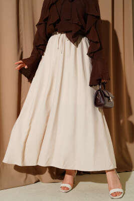 Yandan Cep Detaylı Kloş Etek Bej - Thumbnail