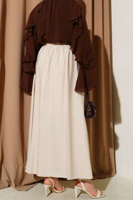 Yandan Cep Detaylı Kloş Etek Bej - Thumbnail