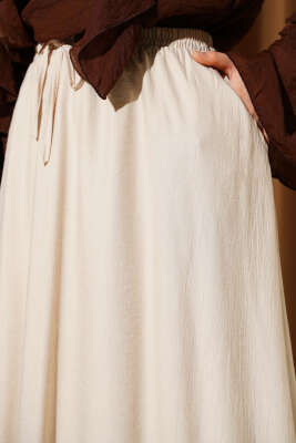 Yandan Cep Detaylı Kloş Etek Bej - Thumbnail